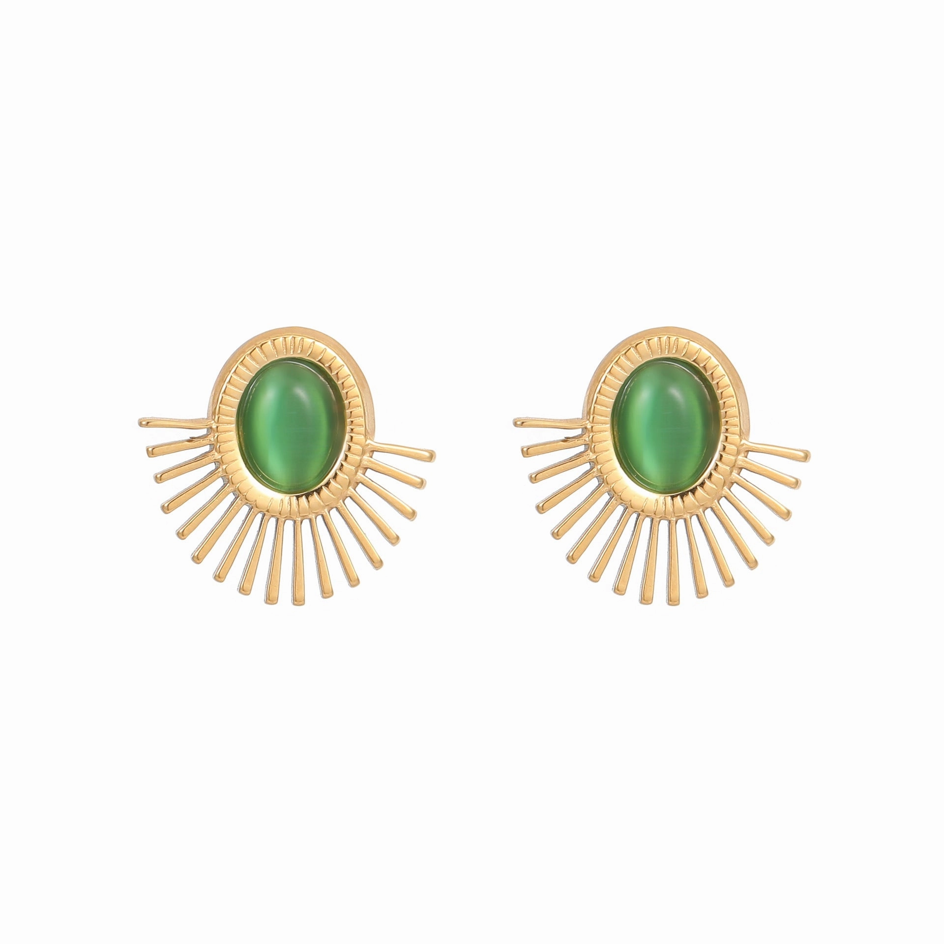 Wholesale Natural Turquoise Fan-shaped Hollow Stainless Steel Earrings