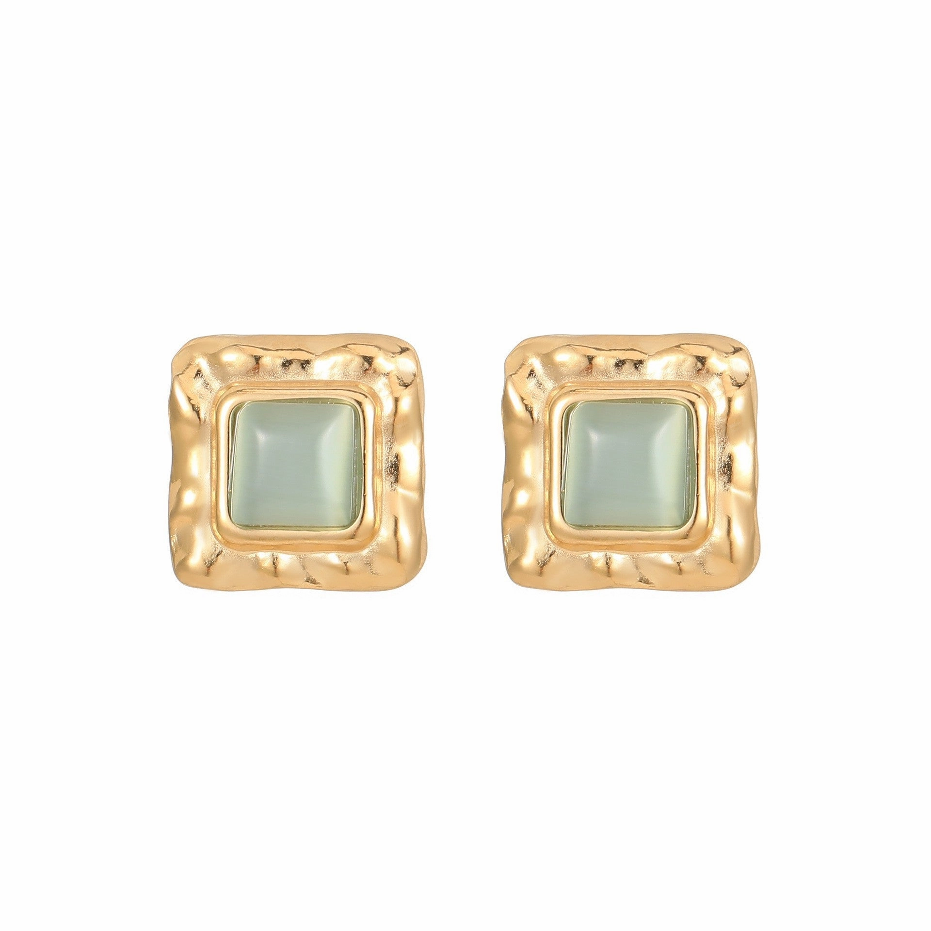 Wholesale Natural Turquoise Fan-shaped Hollow Stainless Steel Earrings