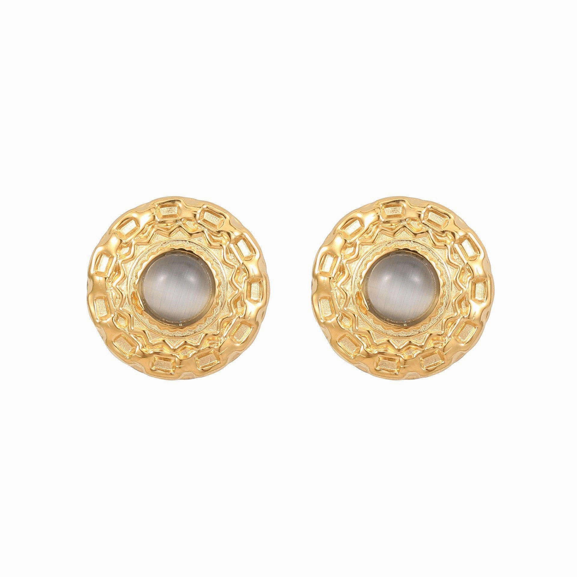 Wholesale Natural Turquoise Fan-shaped Hollow Stainless Steel Earrings