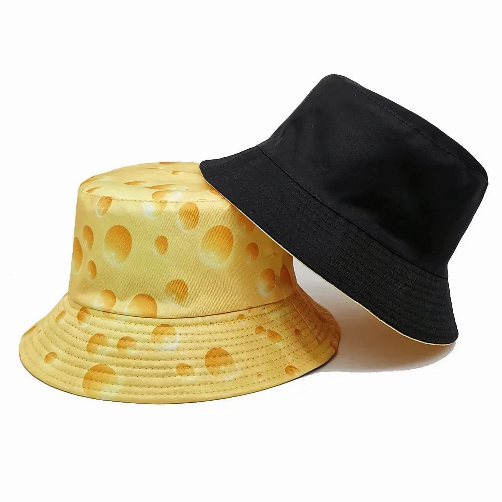 Wholesale New arrival cheese pattern double sided bucket hat
