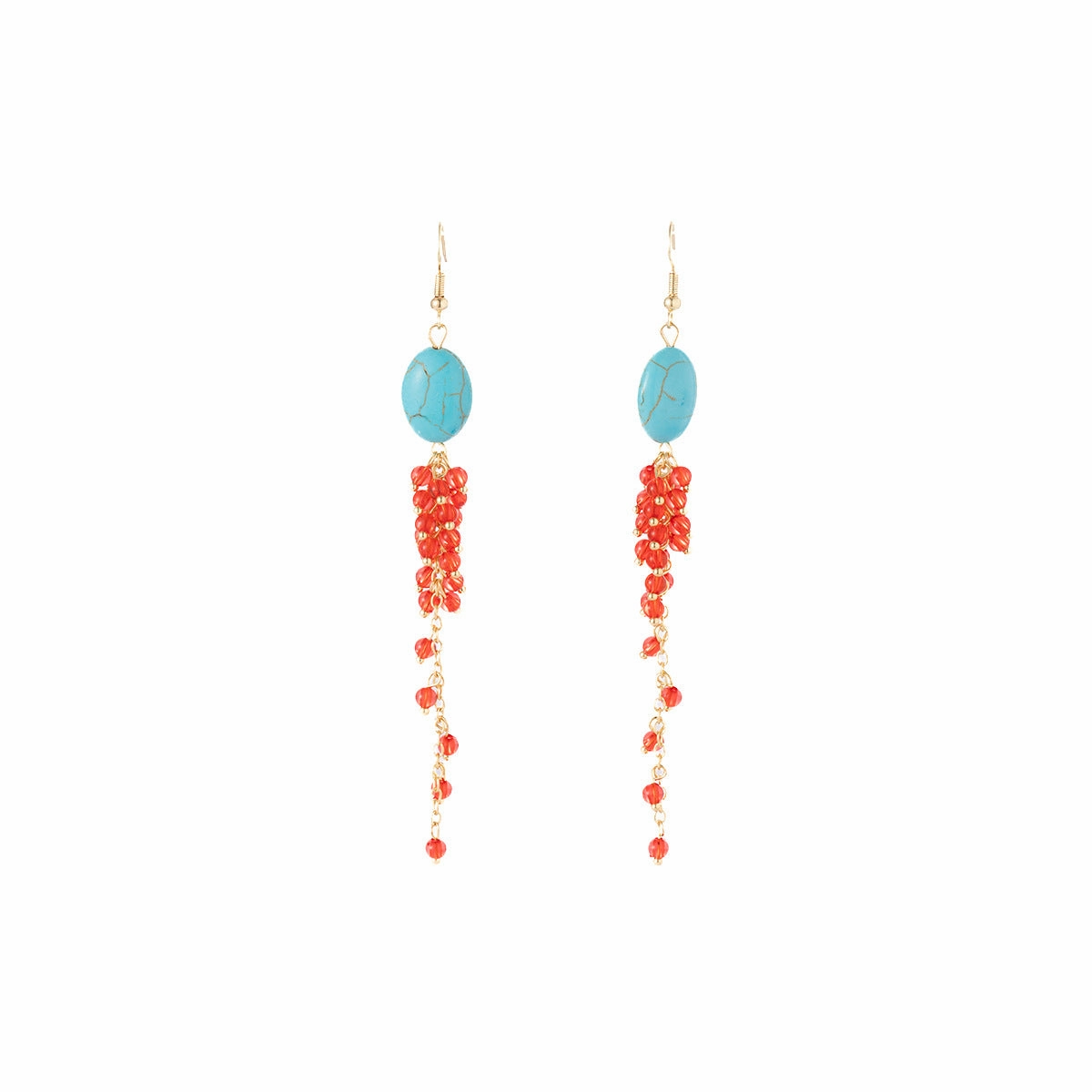 Wholesale New Chinese style long tassel earrings oval turquoise earrings