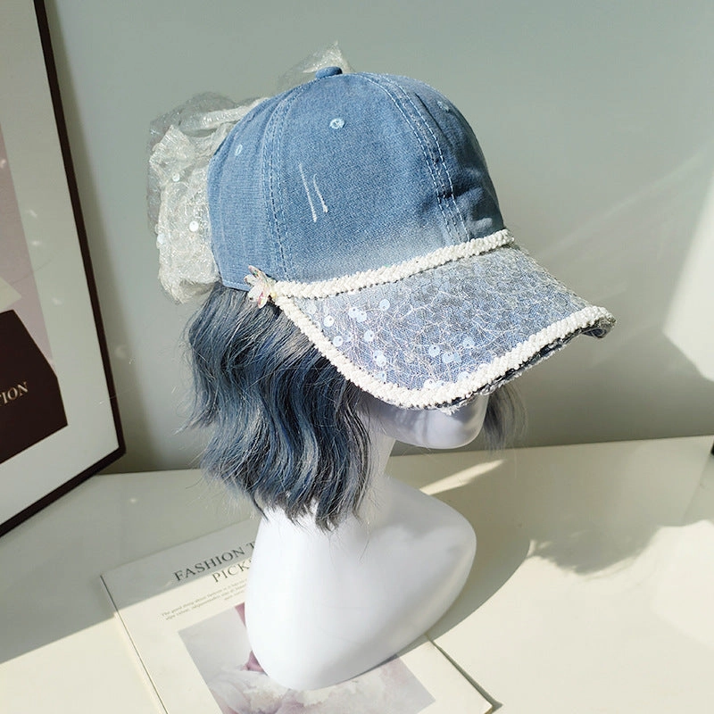 Wholesale New Colorful Sequin Pearl Deep Top Gradient Hole Cloud Bow Baseball Cap