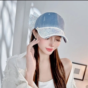 Wholesale New Colorful Sequin Pearl Deep Top Gradient Hole Cloud Bow Baseball Cap
