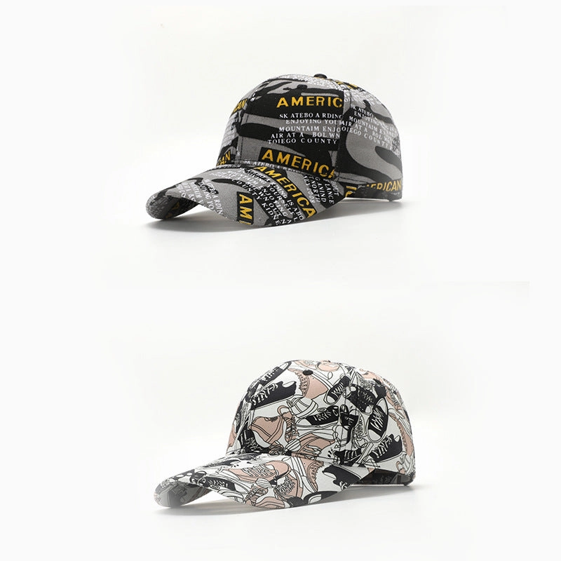 Wholesale New Graffiti Lettering Print Hard Top Big Head Around The Face Small Hat Baseball Cap