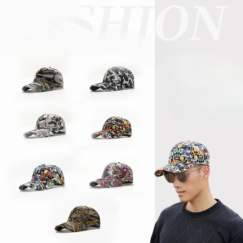 Wholesale New Graffiti Lettering Print Hard Top Big Head Around The Face Small Hat Baseball Cap