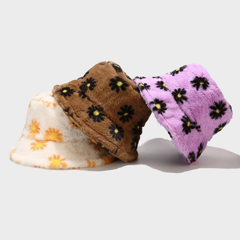 Wholesale New Small Chrysanthemum Pattern Plush Bucket Hat
