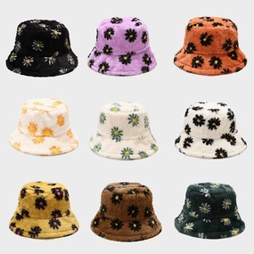 Wholesale New Small Chrysanthemum Pattern Plush Bucket Hat