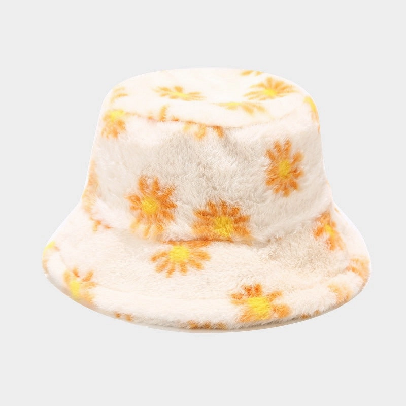Wholesale New Small Chrysanthemum Pattern Plush Bucket Hat