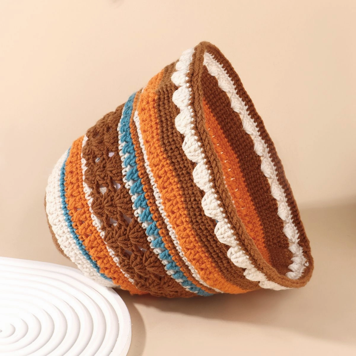 Wholesale New Striped Hand-woven Hollow Milk Cotton Bucket Hat