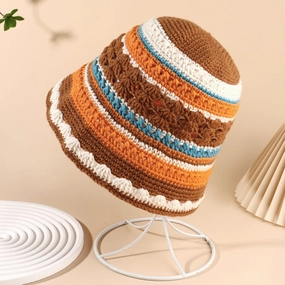Wholesale New Striped Hand-woven Hollow Milk Cotton Bucket Hat