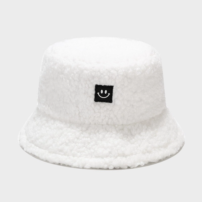 Wholesale New Teddy Fleece Smiley Face Winter Cotton Bucket Hat