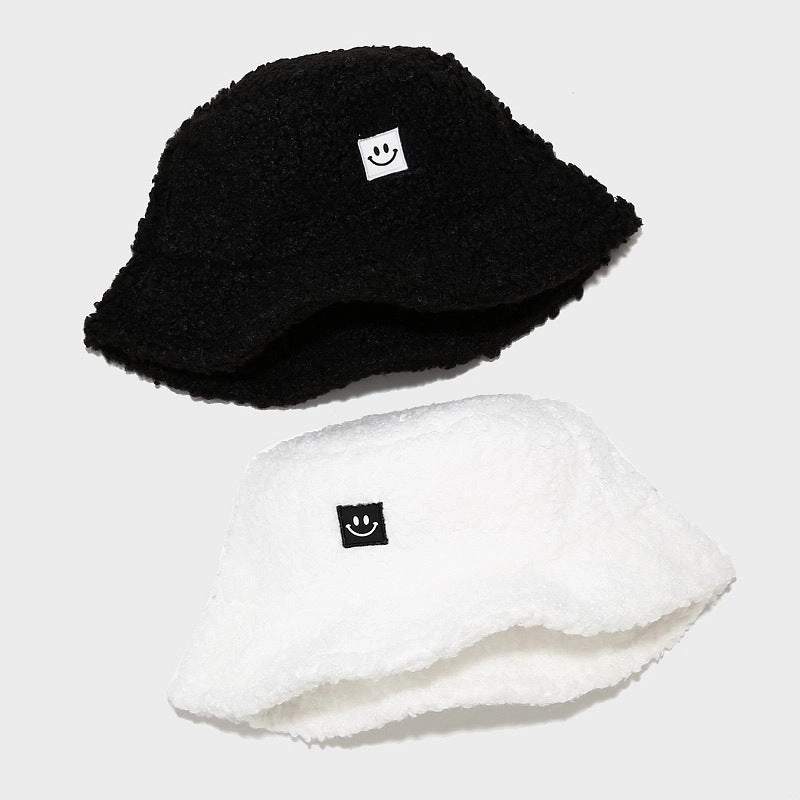 Wholesale New Teddy Fleece Smiley Face Winter Cotton Bucket Hat
