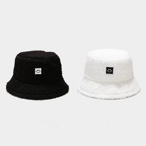 Wholesale New Teddy Fleece Smiley Face Winter Cotton Bucket Hat