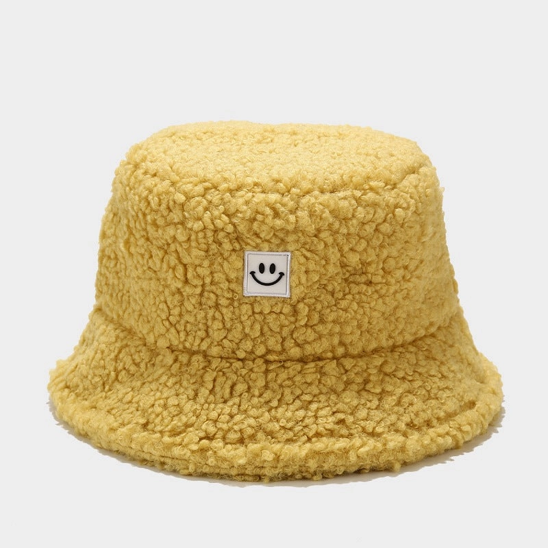 Wholesale New Teddy Fleece Smiley Face Winter Cotton Bucket Hat