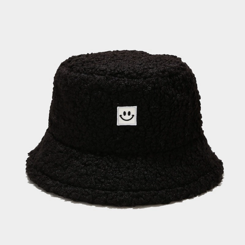 Wholesale New Teddy Fleece Smiley Face Winter Cotton Bucket Hat