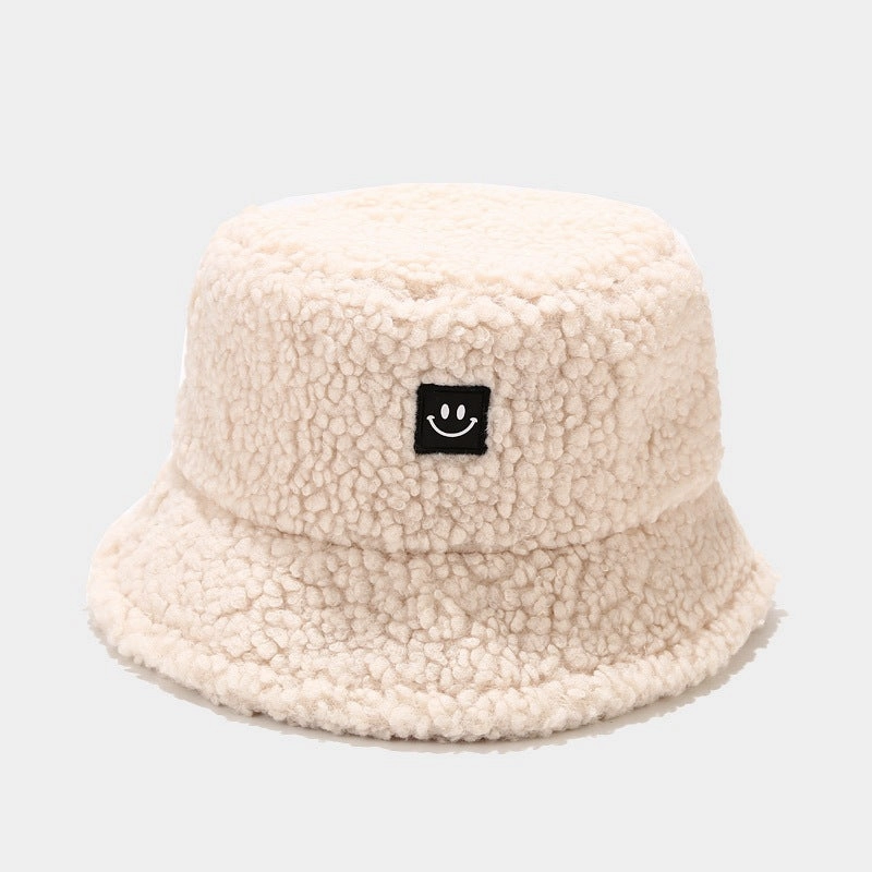 Wholesale New Teddy Fleece Smiley Face Winter Cotton Bucket Hat