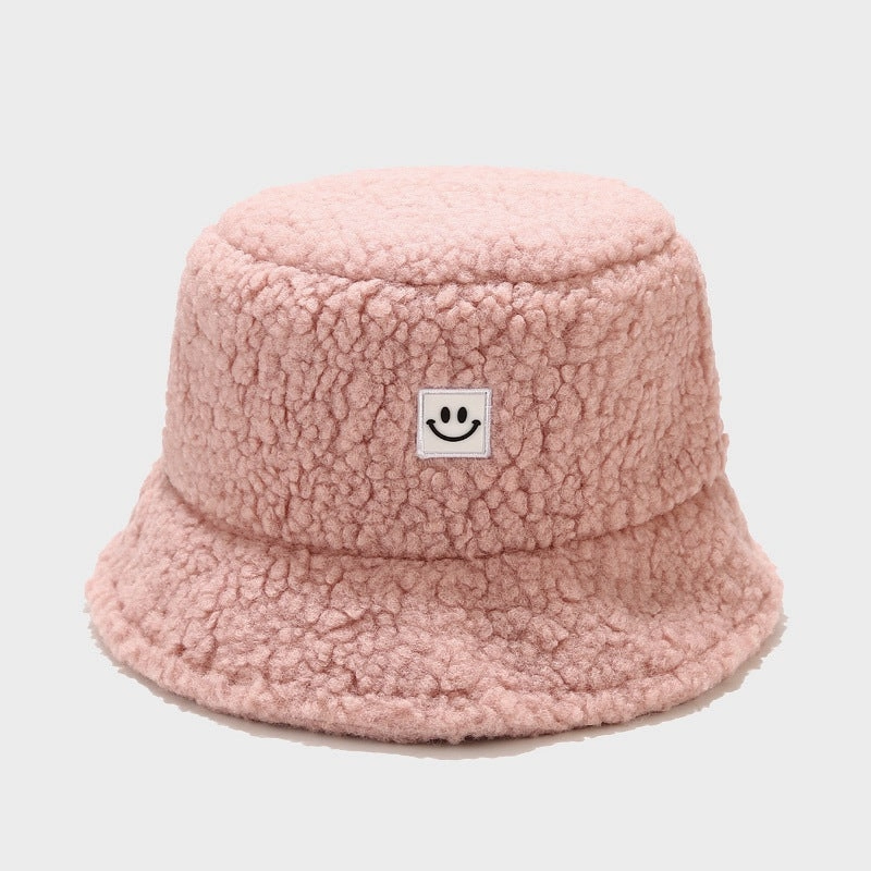 Wholesale New Teddy Fleece Smiley Face Winter Cotton Bucket Hat