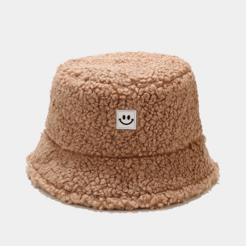 Wholesale New Teddy Fleece Smiley Face Winter Cotton Bucket Hat