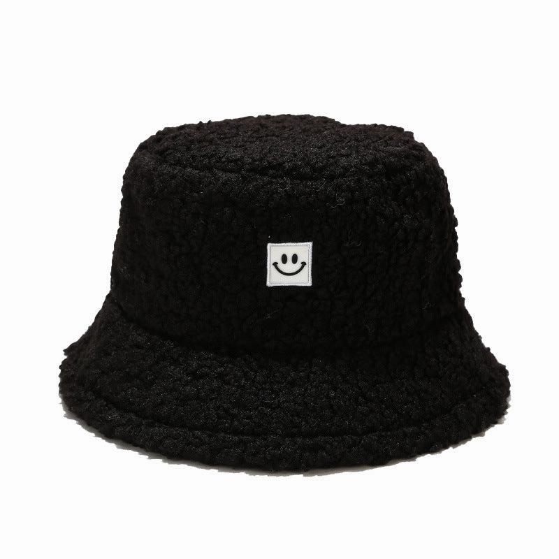 Wholesale New Teddy Fleece Smiley Face Winter Cotton Bucket Hat