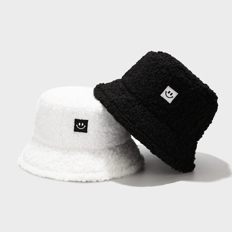 Wholesale New Teddy Fleece Smiley Face Winter Cotton Bucket Hat