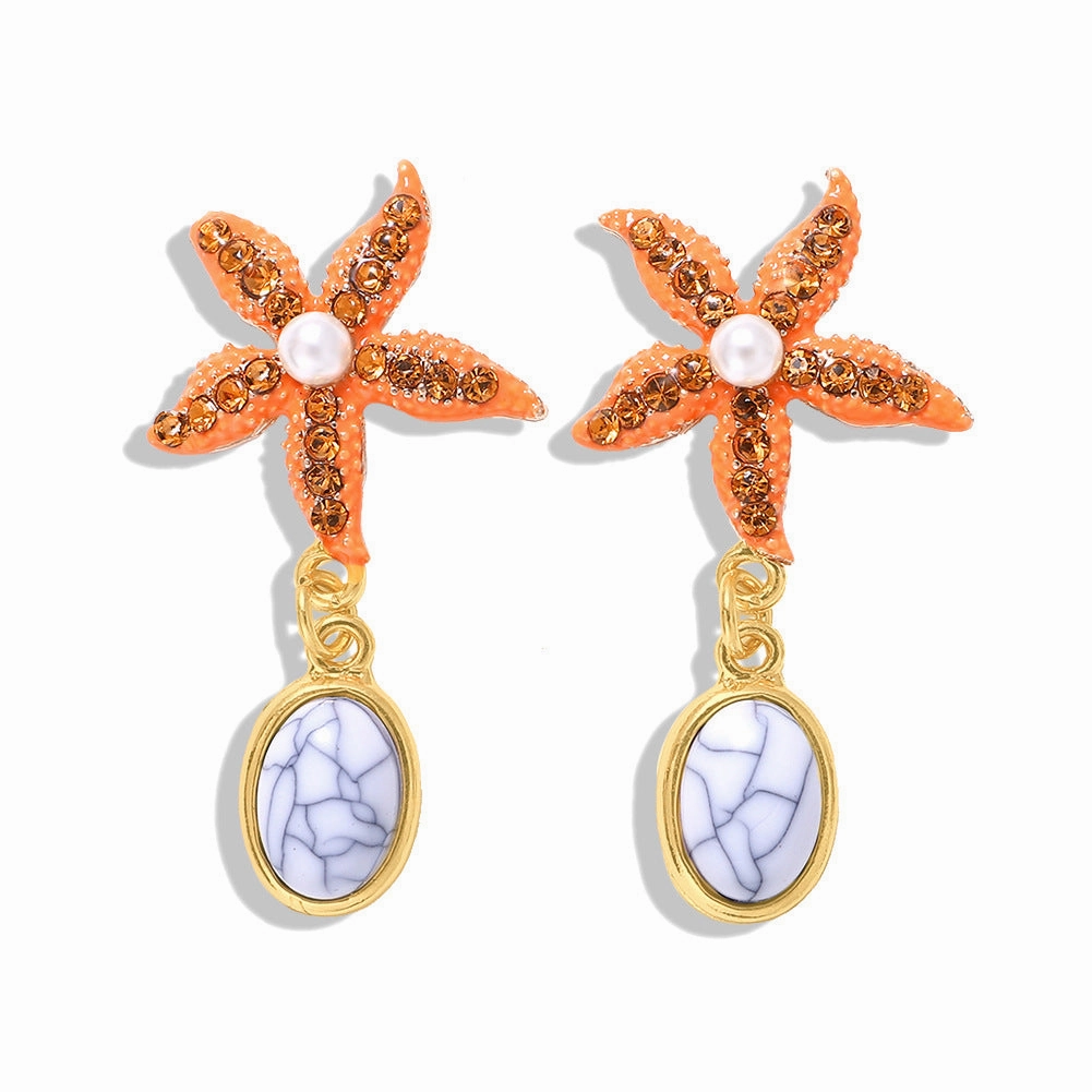 Wholesale Ocean Wind Starfish Pinestone Earrings