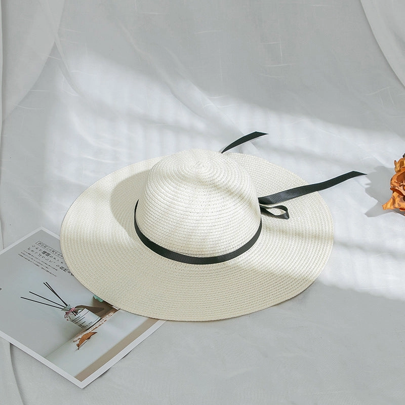 Wholesale of Large Eaved Bow Tie Satin Ribbon Straw Woven Hats