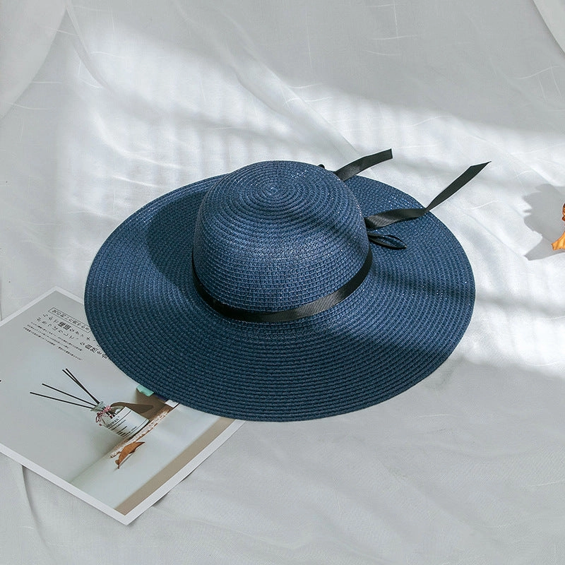 Wholesale of Large Eaved Bow Tie Satin Ribbon Straw Woven Hats