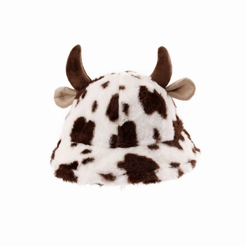 Wholesale of New Autumn and Winter Cow Patterned Cowhorn Plush Thickened Warm Fisherman Hats
