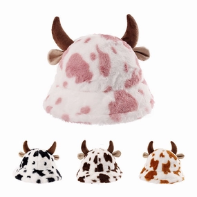 Wholesale of New Autumn and Winter Cow Patterned Cowhorn Plush Thickened Warm Fisherman Hats