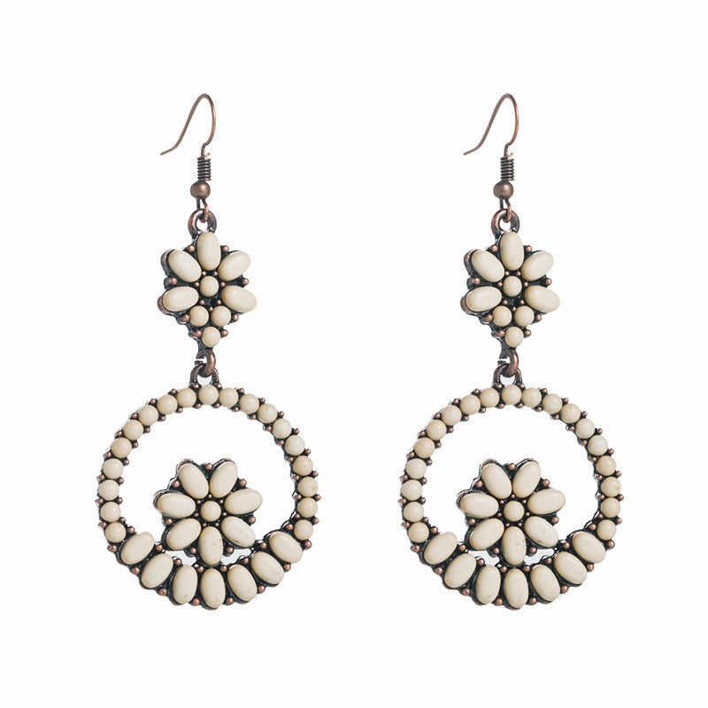 Wholesale of Western Wind Turquoise Round Alloy Earrings