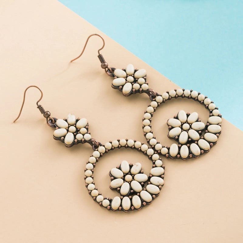 Wholesale of Western Wind Turquoise Round Alloy Earrings