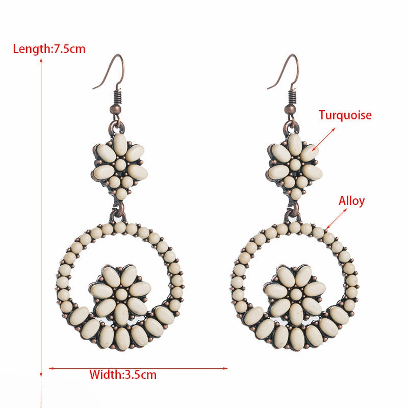 Wholesale of Western Wind Turquoise Round Alloy Earrings