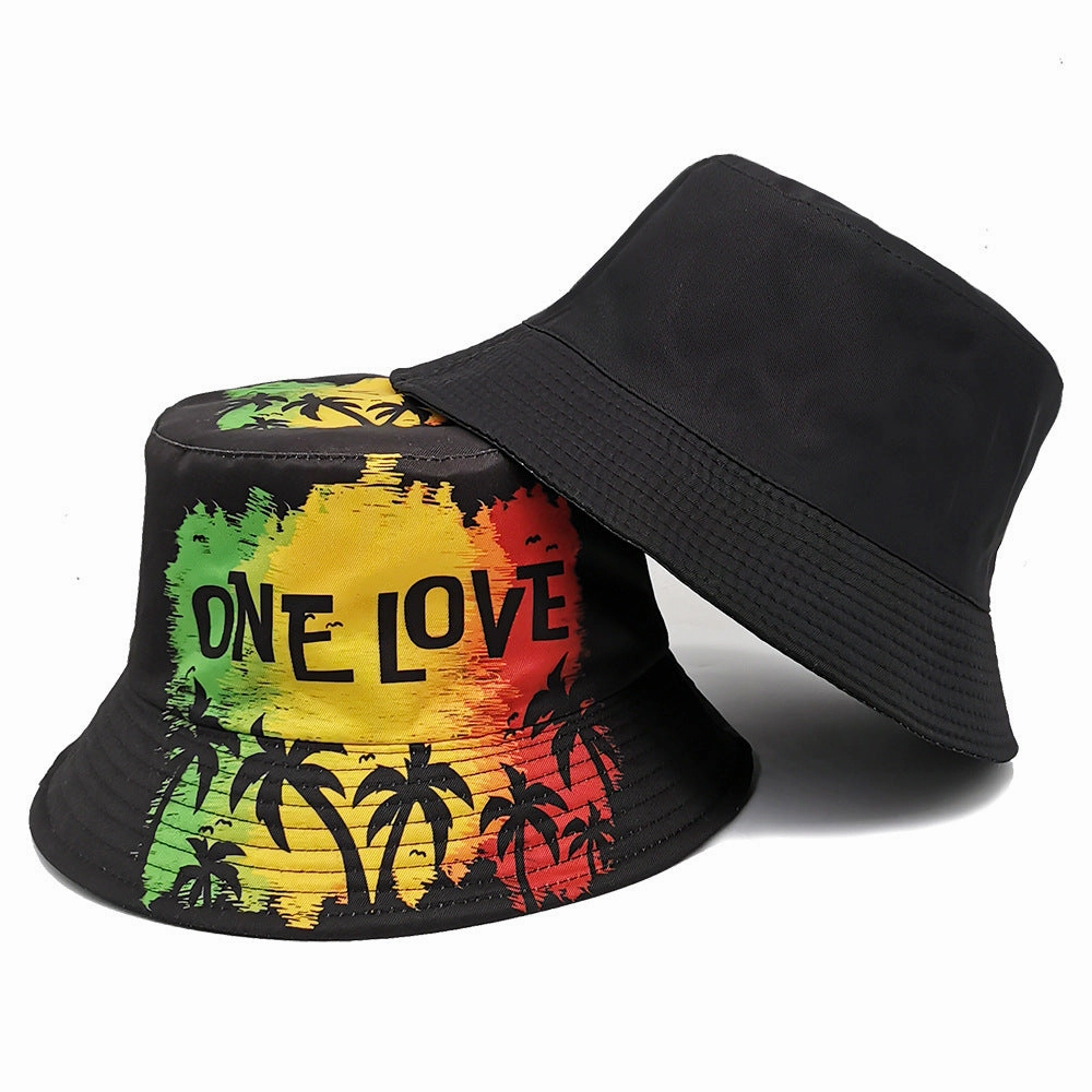 Wholesale ONE LOVE letter coconut tree print bucket hat