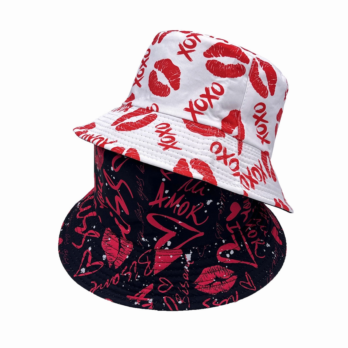 Wholesale Peach Heart Lip Printed Valentine's Day Polyester Fisherman Hat