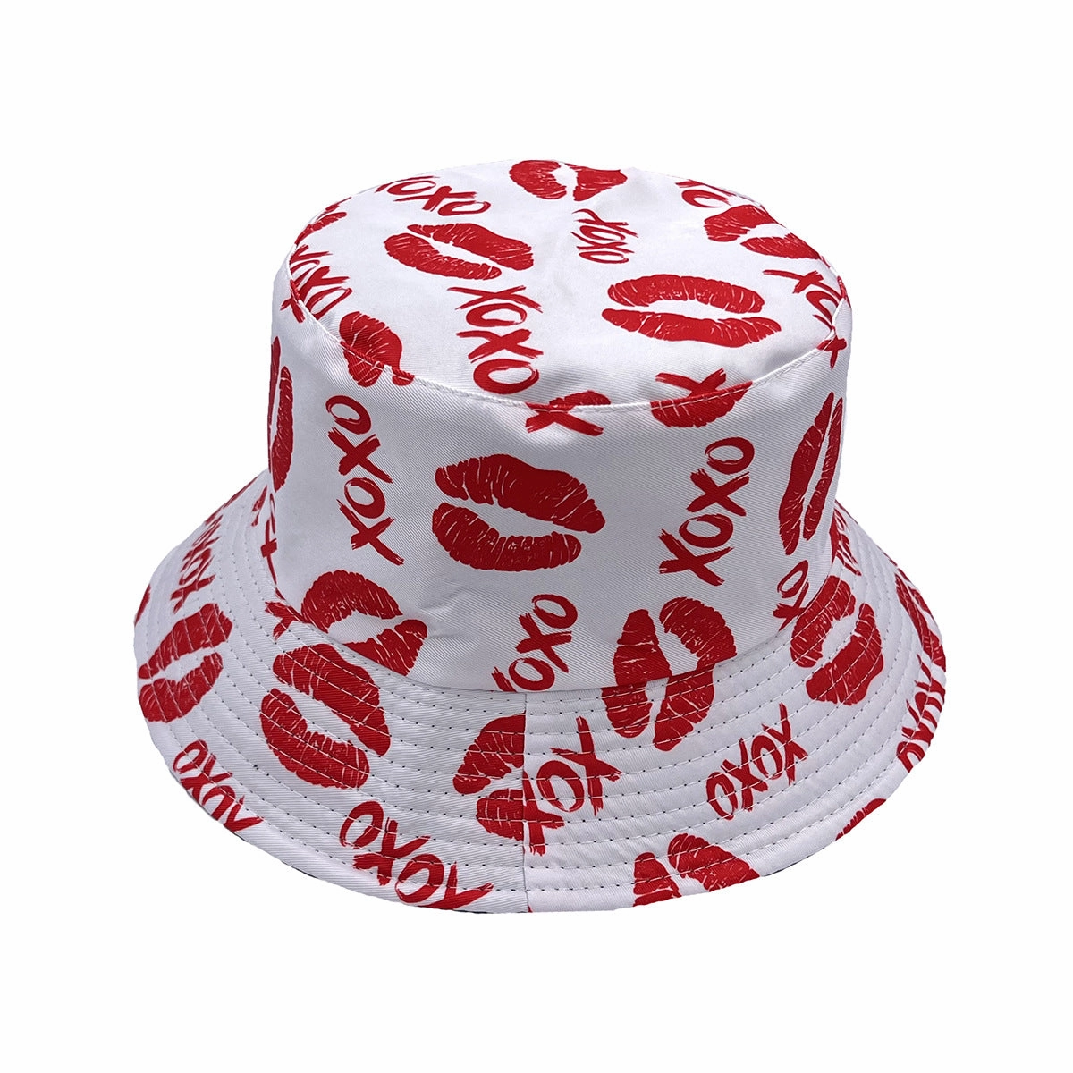 Wholesale Peach Heart Lip Printed Valentine's Day Polyester Fisherman Hat