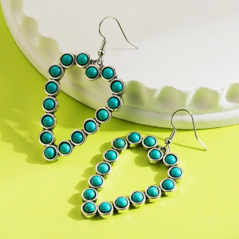 Wholesale Personalized Hollow Heart Exaggerated Turquoise Exquisite Earrings