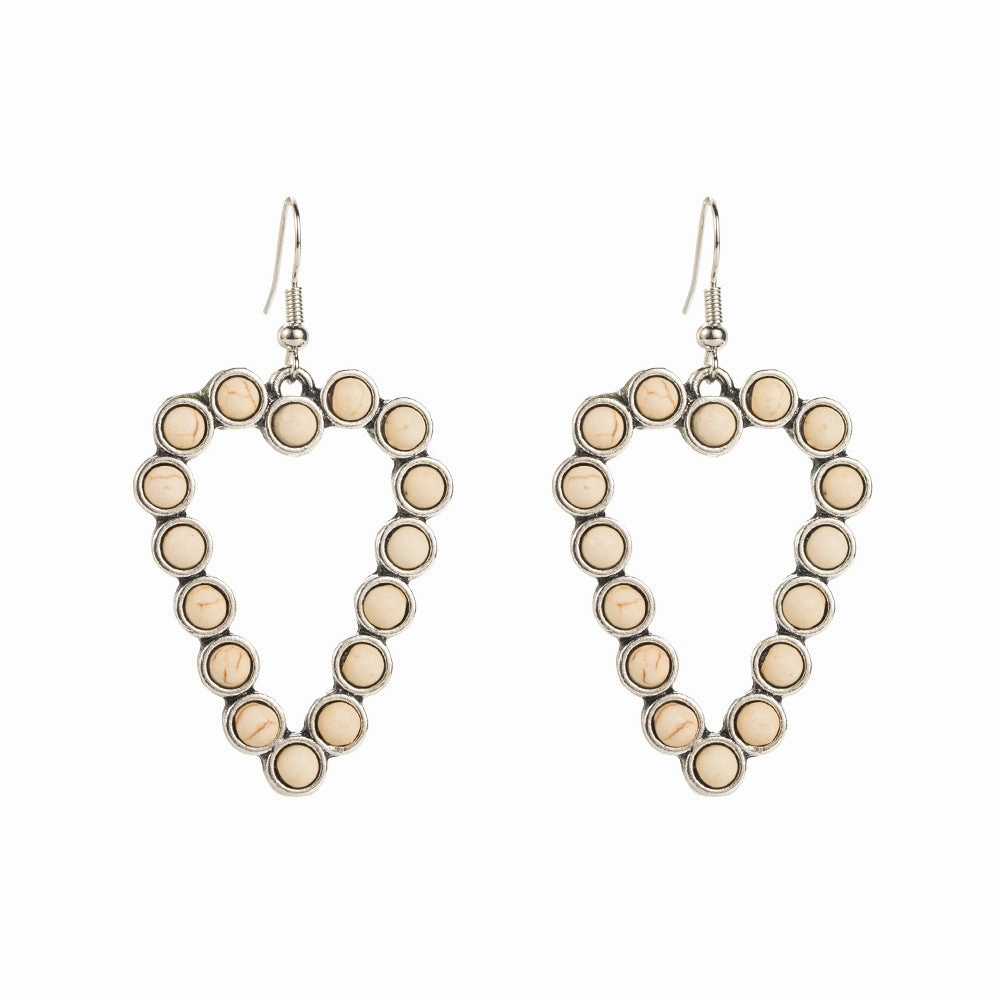 Wholesale Personalized Hollow Heart Exaggerated Turquoise Exquisite Earrings