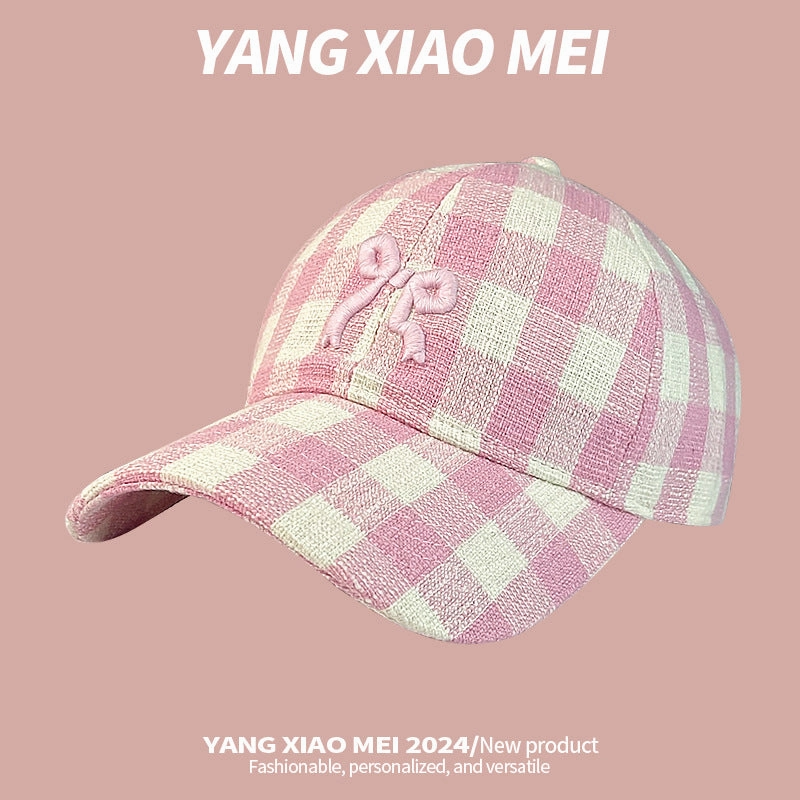 Wholesale Plaid Bow Embroidered Soft Top Baseball Cap