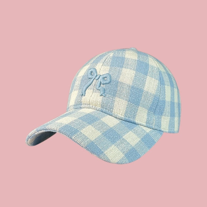Wholesale Plaid Bow Embroidered Soft Top Baseball Cap