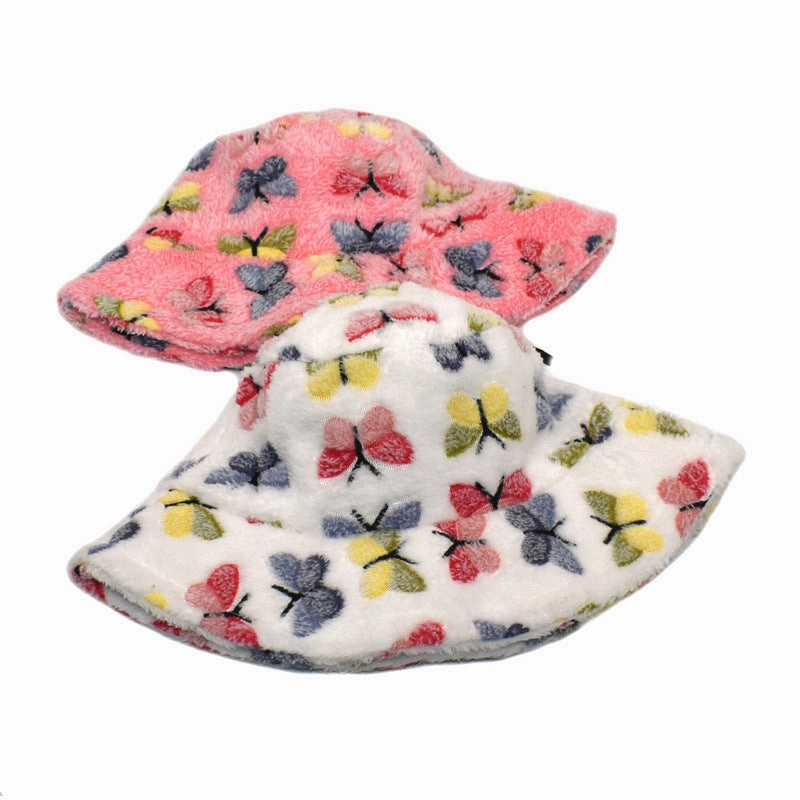 Wholesale Plush Winter Warm Butterfly Bucket Hat