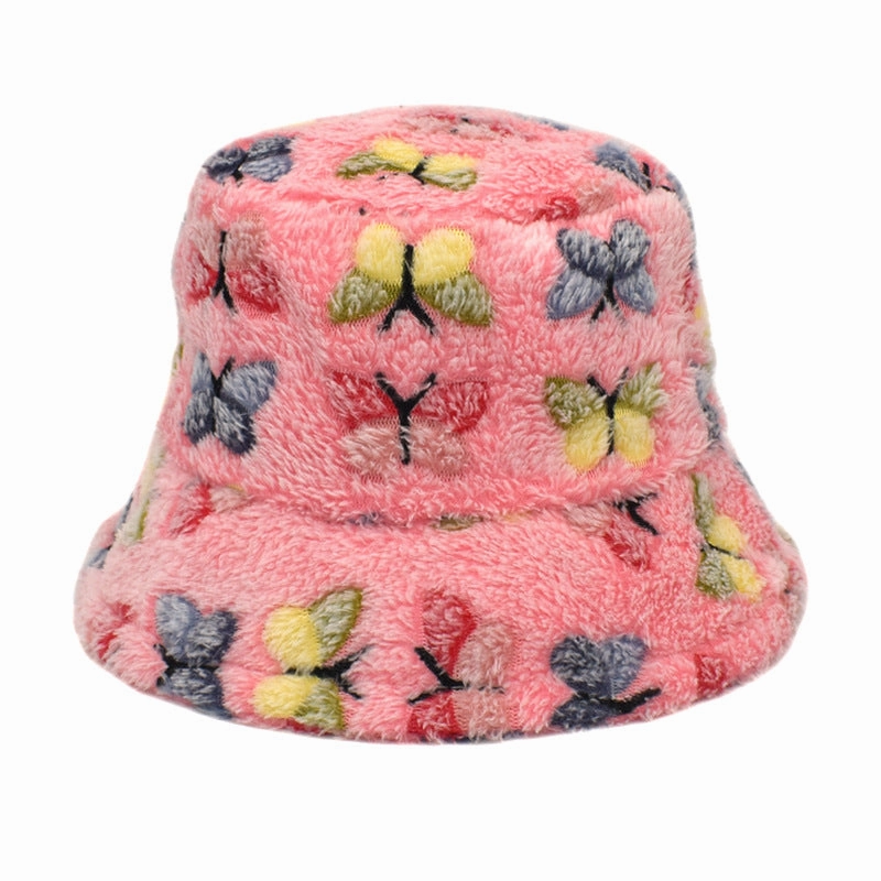 Wholesale Plush Winter Warm Butterfly Bucket Hat