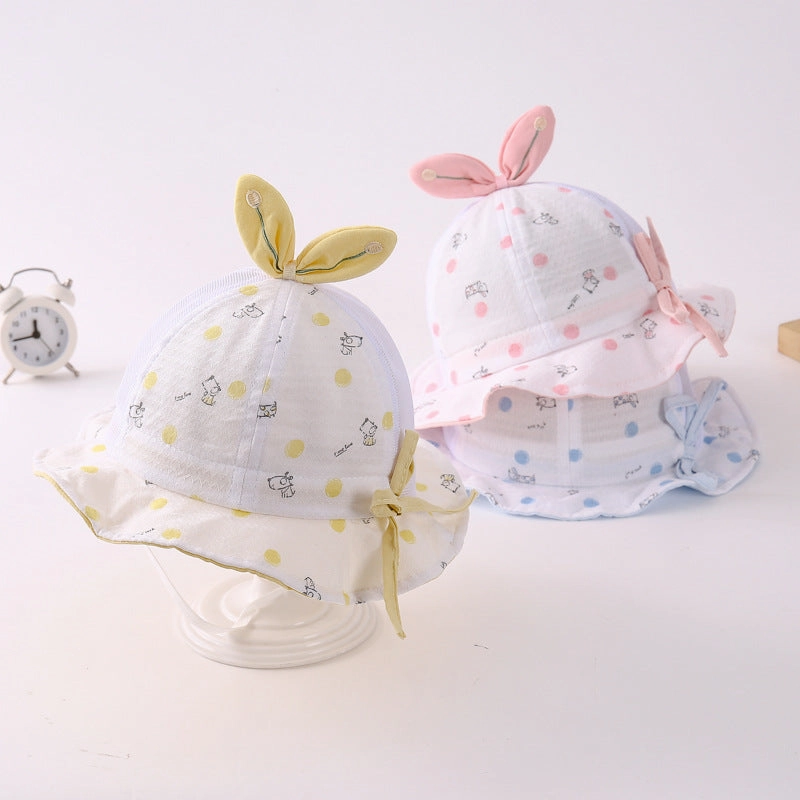 Wholesale Polka Dot Puppy Print Mesh Kids Cotton Bucket Hat