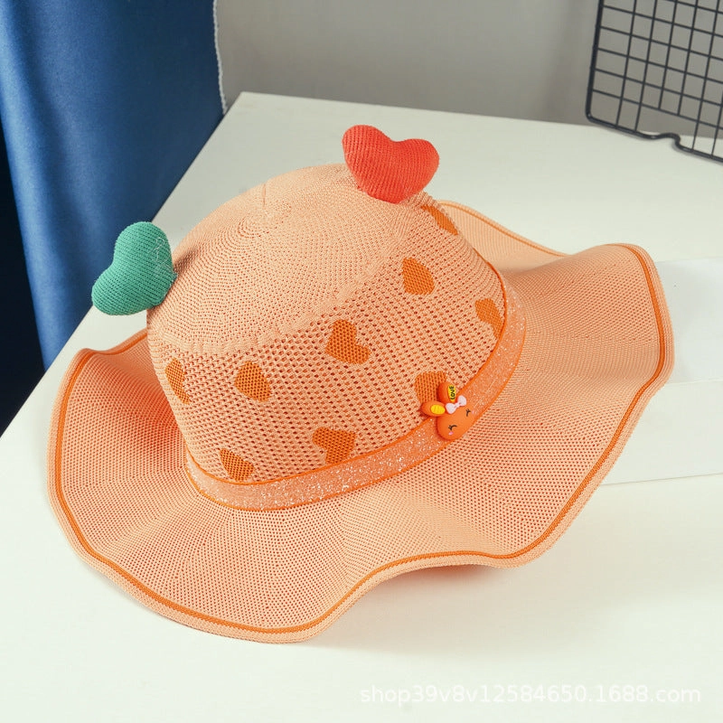 Wholesale Polyester Children's Large Brim Sunshade Hollow Breathable Fisherman Hat