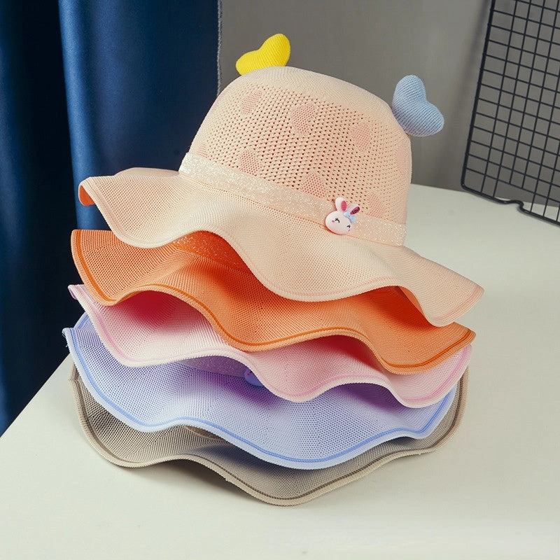 Wholesale Polyester Children's Large Brim Sunshade Hollow Breathable Fisherman Hat