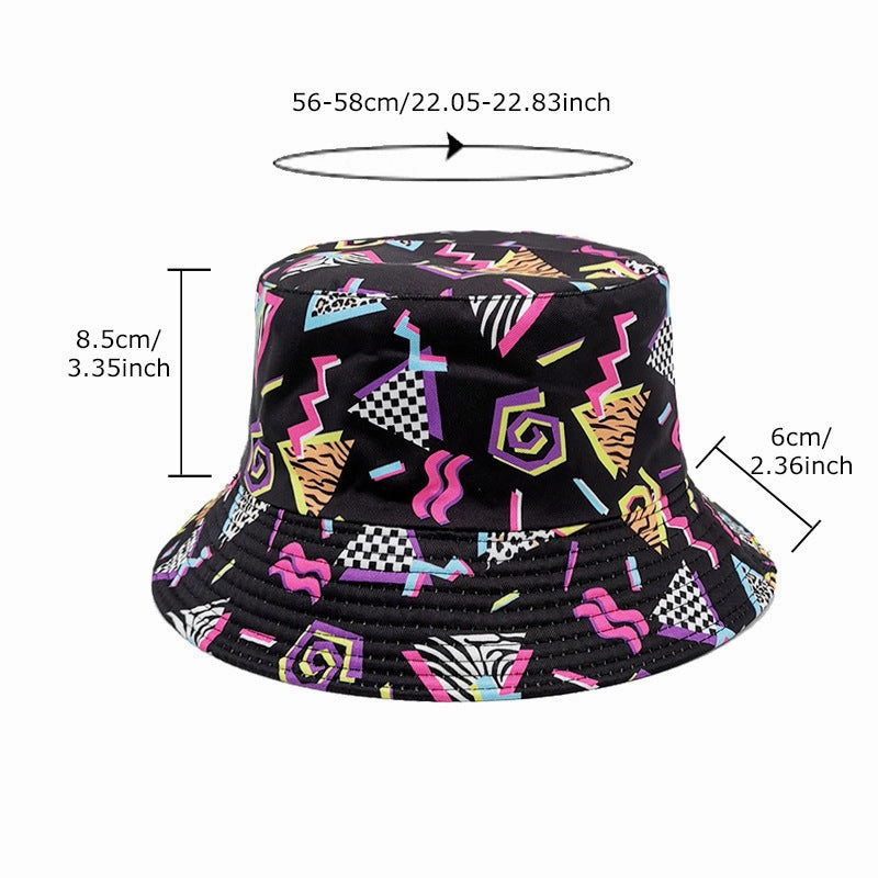 Wholesale Polyester Geometric Rhombus Retro Graffiti Bucket Hat