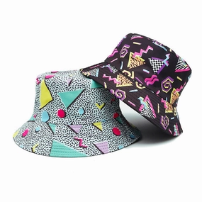 Wholesale Polyester Geometric Rhombus Retro Graffiti Bucket Hat