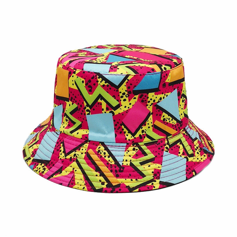 Wholesale Polyester Geometric Rhombus Retro Graffiti Bucket Hat