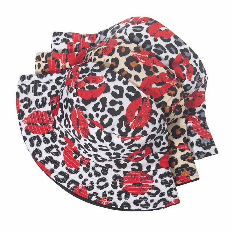 Wholesale Polyester Leopard Print Lip Print Bucket Hat