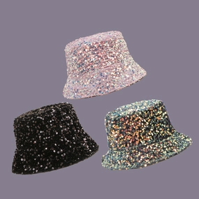 Wholesale Polyester Pink Sequin Bucket Hat