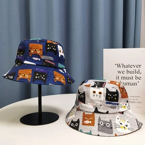 Wholesale Polyester Printed Cartoon Kitten Bucket Hat